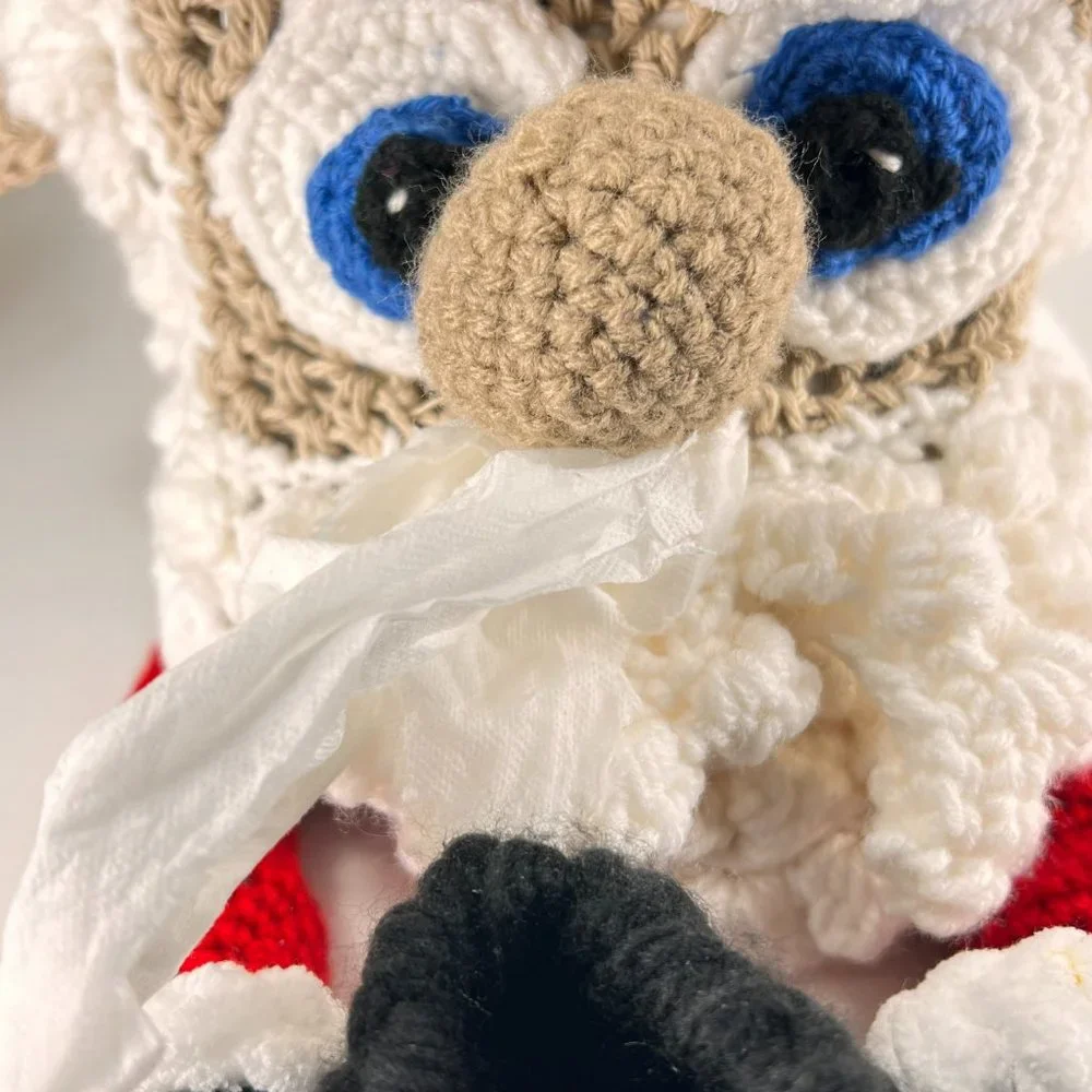 Santa Claus Facial Tissue Box Cover Knitted Crocheted Christmas Bathroom Holiday